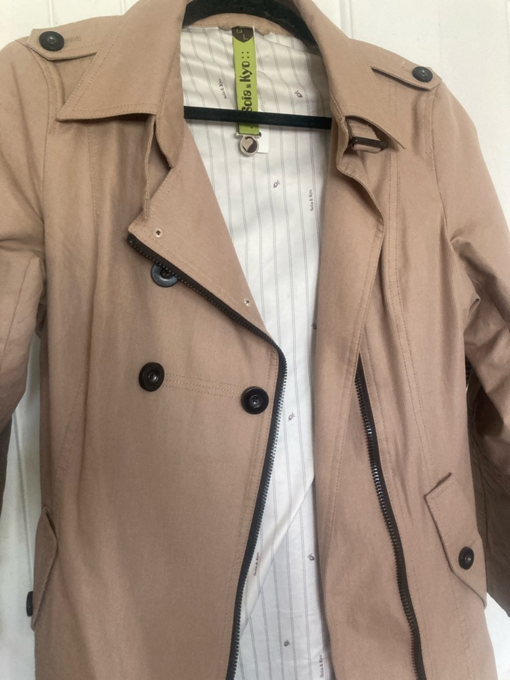 Soia & Kyo Beige Trench Coat with Zipper & Button Details